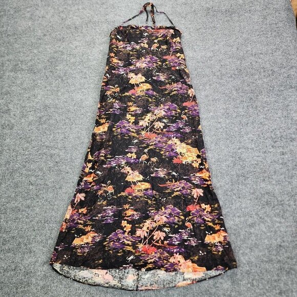 Free People Linen Beach Party Tie Shoulder Midi Dress Size 10 Tropical Printed - Picture 3 of 16